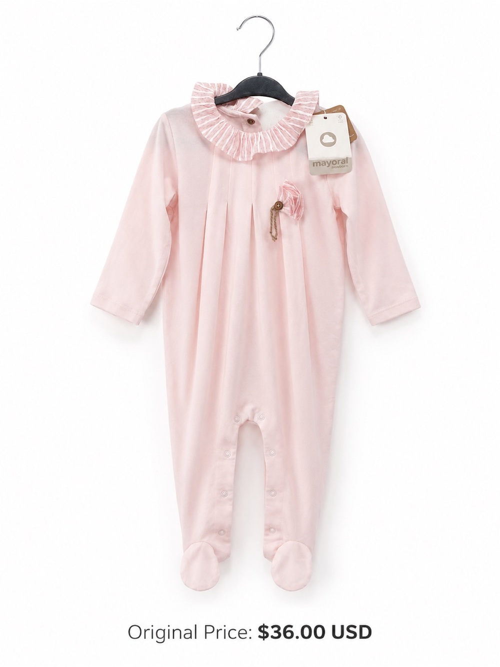 Mayoral Light Pink Ruffle Collar Footed One-Piece